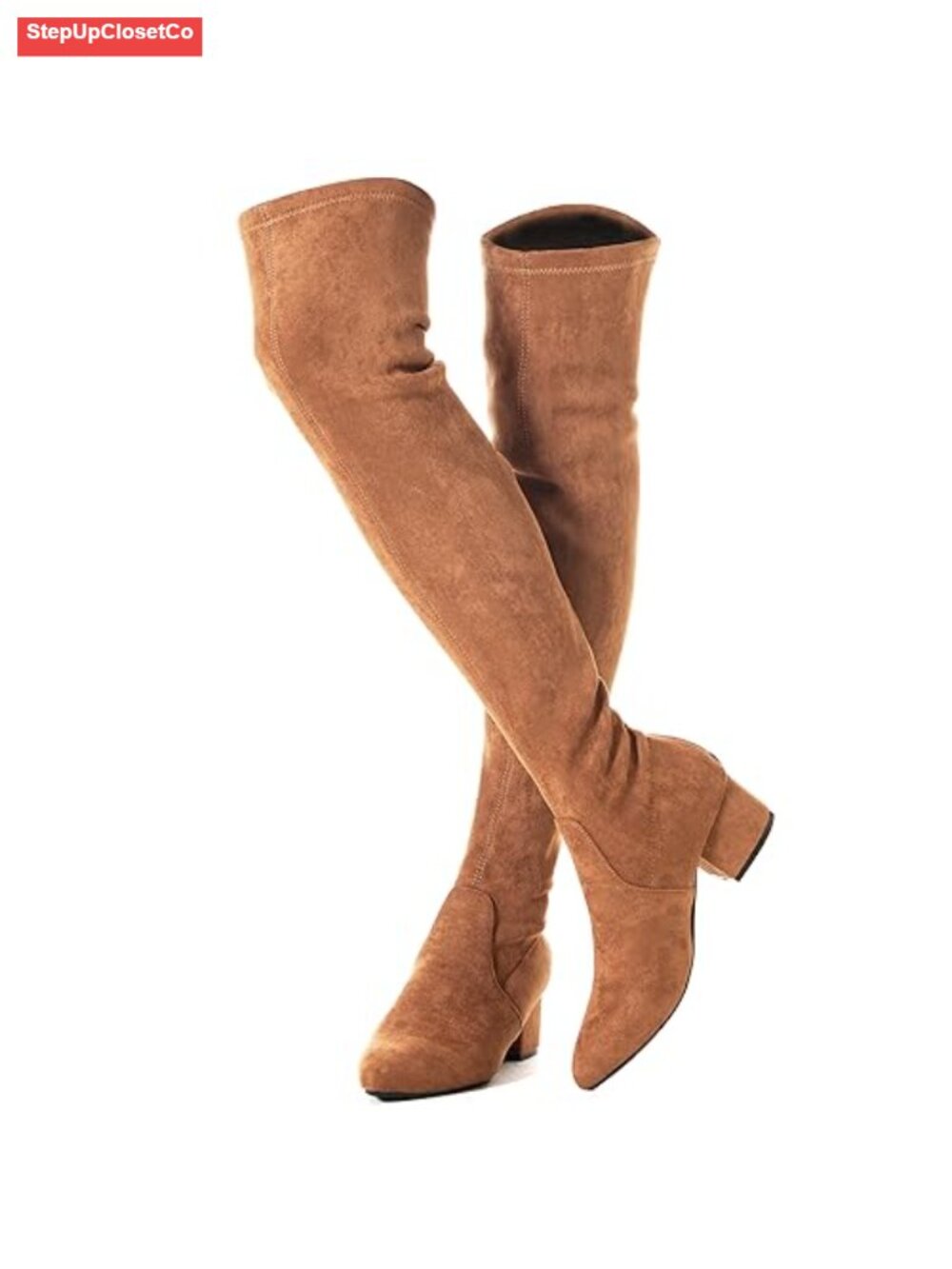 Over the Knee Boots Block Heel Pointed Toe Faux Suede Women's